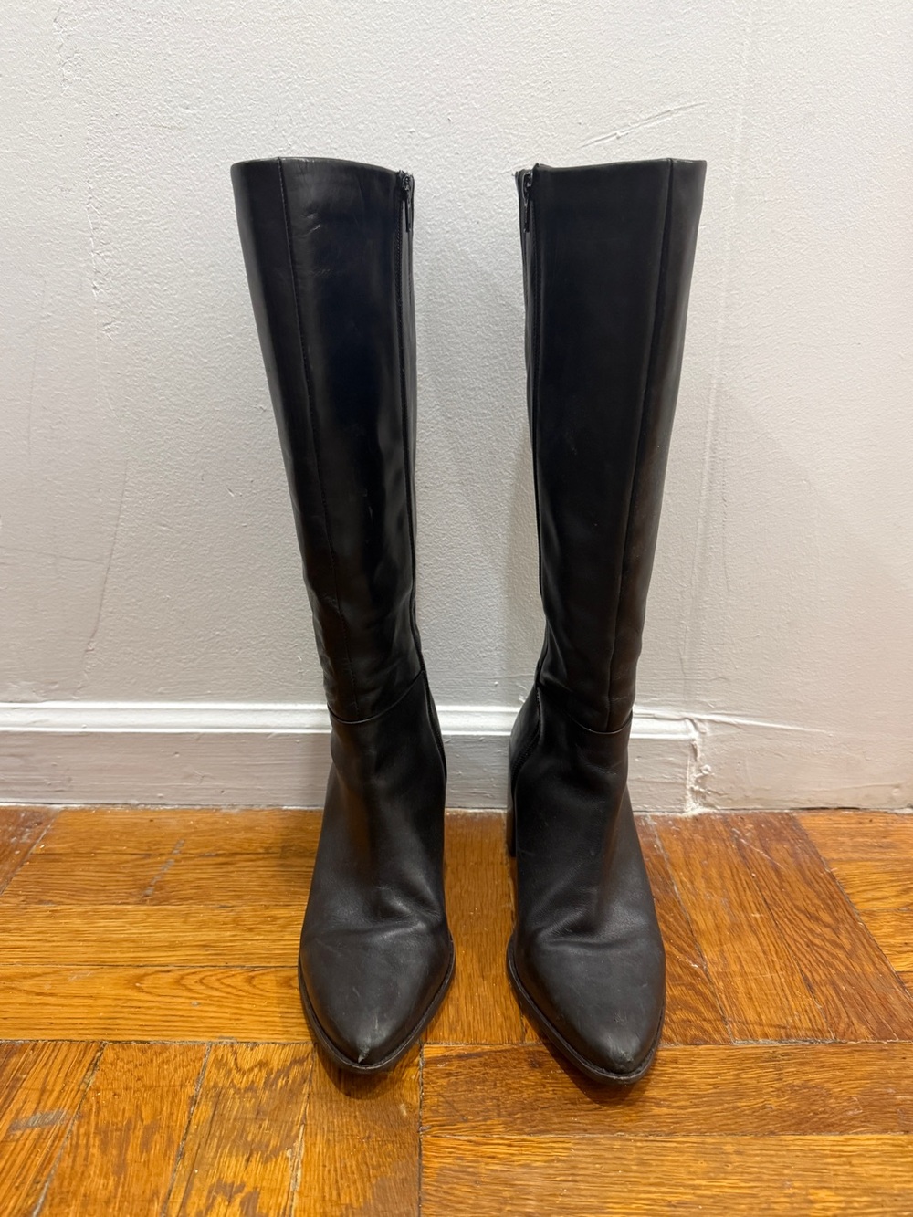 Black Knee High Leather Boots